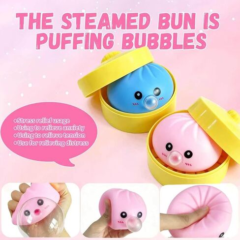 2Pack Dumpling Squishies Set with Steamer, New Bubble-Blowing Squishies, Stretchy Fidget Sensory Squeeze Toy for Adults & Teens, Cute Desk Gift(Yellow+Purple) in Saudi Arabia