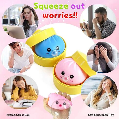 2Pack Dumpling Squishies Set with Steamer, New Bubble-Blowing Squishies, Stretchy Fidget Sensory Squeeze Toy for Adults & Teens, Cute Desk Gift(Yellow+Purple) in Saudi Arabia