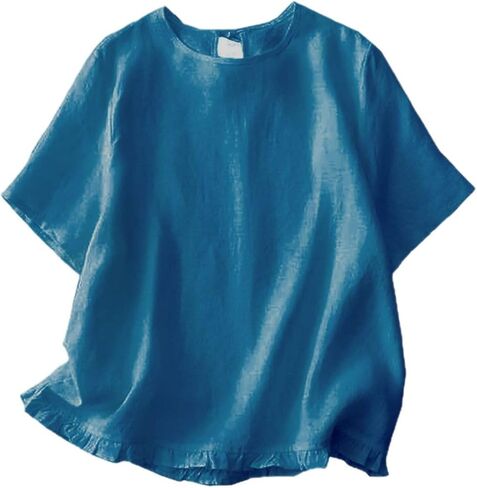 بلوزات الصيف النسائية الكتان العصرية 2026 قمصان الشاش بلوزة قصيرة الأكمام Crewneck تنفس قمصان الشاطئ عطلة تيز in Kuwait
