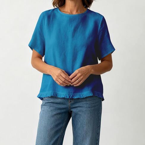 بلوزات الصيف النسائية الكتان العصرية 2026 قمصان الشاش بلوزة قصيرة الأكمام Crewneck تنفس قمصان الشاطئ عطلة تيز in Kuwait