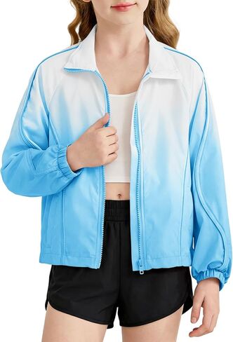 Haloumoning Girls Gradient Lightweight Jacket Kids Stand Collar Spring Fall Jackets with Pockets 5-14 Years in Kuwait