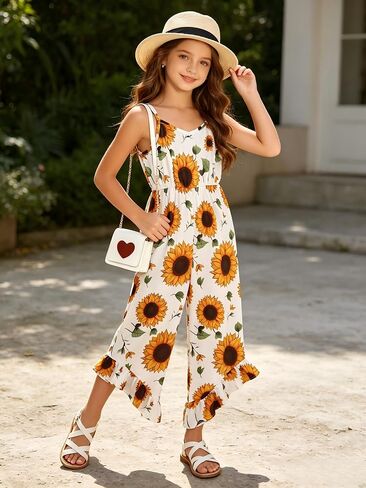 Girls Sleeveless Jumpsuit 8-14 Years Kids One-Piece Long Pants Casual Outfit in Kuwait