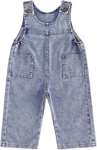 Thorn Tree Girls Summer Clothes Sleeveless Jumpsuit Bow Strap Overalls One Piece Little Kids Outfits Denim Suspender Pants in Kuwait