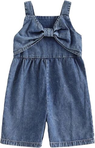 Thorn Tree Girls Summer Clothes Sleeveless Jumpsuit Bow Strap Overalls One Piece Little Kids Outfits Denim Suspender Pants in Kuwait