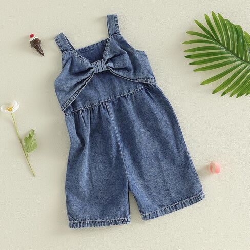 Thorn Tree Girls Summer Clothes Sleeveless Jumpsuit Bow Strap Overalls One Piece Little Kids Outfits Denim Suspender Pants in Kuwait
