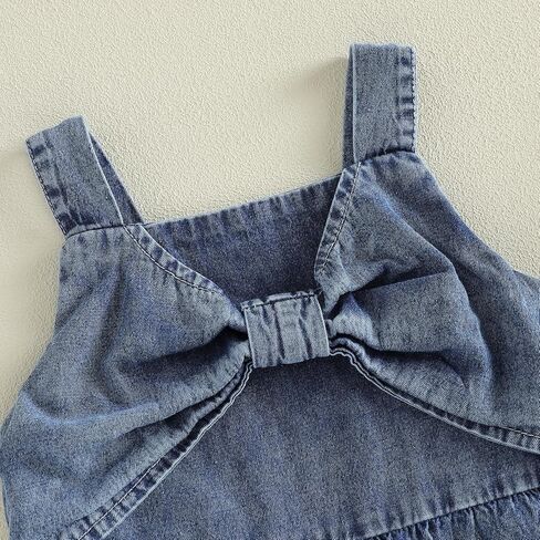 Thorn Tree Girls Summer Clothes Sleeveless Jumpsuit Bow Strap Overalls One Piece Little Kids Outfits Denim Suspender Pants in Kuwait