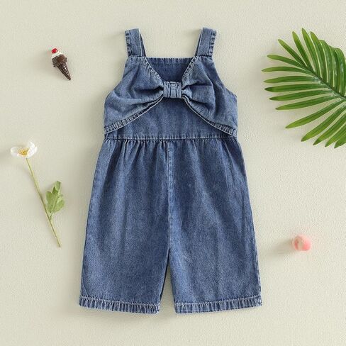 Thorn Tree Girls Summer Clothes Sleeveless Jumpsuit Bow Strap Overalls One Piece Little Kids Outfits Denim Suspender Pants in Kuwait