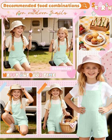 Girl's Rompers Linen Sleeveless Jumpsuits 5-14 Years Overalls Shorts with Pockets Cute Teen Summer Clothes(Mint Green,11-12 Years) in Kuwait