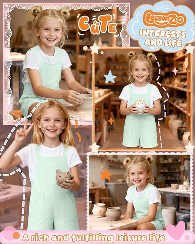 Girl's Rompers Linen Sleeveless Jumpsuits 5-14 Years Overalls Shorts with Pockets Cute Teen Summer Clothes(Mint Green,11-12 Years) in Kuwait