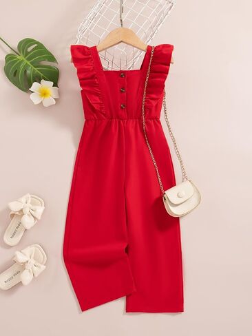 VARMILO Toddler Girls Sleeveless Jumpsuit Romper - Ruffled Trim, Elastic Waist, Wide Leg Pants, Summer Playwear (Size 3T-7T) in Saudi Arabia