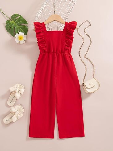 VARMILO Toddler Girls Sleeveless Jumpsuit Romper - Ruffled Trim, Elastic Waist, Wide Leg Pants, Summer Playwear (Size 3T-7T) in Saudi Arabia