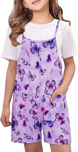 Girls Jumpsuits Casual Adjustable Straps Sleeveless Summer Outfits Loose Romper Shorts with Pockets Kids 5-14 Years in Kuwait