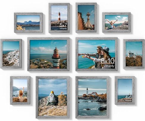 Vittanly 10 Pack Picture Frames Collage Wall Decor, Gallery Wall Frame Set for Wall or Tabletop Display, Engineered Wood and Shatter-resistant Plexiglass, Multi Sizes with 8x10, 5x7, 4x6 Frames, Black in Saudi Arabia
