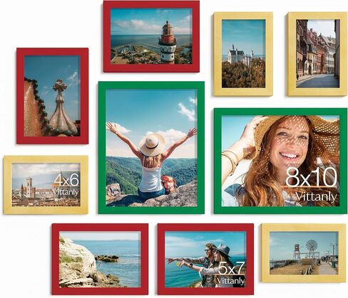 Vittanly 10 Pack Picture Frames Collage Wall Decor, Gallery Wall Frame Set for Wall or Tabletop Display, Engineered Wood and Shatter-resistant Plexiglass, Multi Sizes with 8x10, 5x7, 4x6 Frames, Black in Saudi Arabia