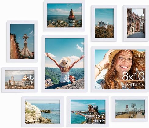 Vittanly 10 Pack Picture Frames Collage Wall Decor, Gallery Wall Frame Set for Wall or Tabletop Display, Engineered Wood and Shatter-resistant Plexiglass, Multi Sizes with 8x10, 5x7, 4x6 Frames, Black in Saudi Arabia