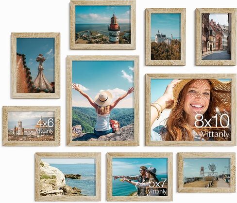 Vittanly 10 Pack Picture Frames Collage Wall Decor, Gallery Wall Frame Set for Wall or Tabletop Display, Engineered Wood and Shatter-resistant Plexiglass, Multi Sizes with 8x10, 5x7, 4x6 Frames, Black in Saudi Arabia
