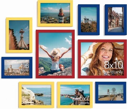 Vittanly 10 Pack Picture Frames Collage Wall Decor, Gallery Wall Frame Set for Wall or Tabletop Display, Engineered Wood and Shatter-resistant Plexiglass, Multi Sizes with 8x10, 5x7, 4x6 Frames, Black in Saudi Arabia