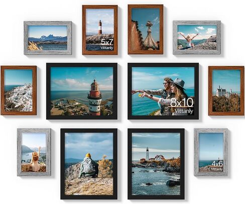 Vittanly 10 Pack Picture Frames Collage Wall Decor, Gallery Wall Frame Set for Wall or Tabletop Display, Engineered Wood and Shatter-resistant Plexiglass, Multi Sizes with 8x10, 5x7, 4x6 Frames, Black in Saudi Arabia