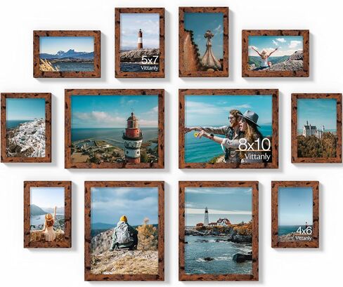 Vittanly 10 Pack Picture Frames Collage Wall Decor, Gallery Wall Frame Set for Wall or Tabletop Display, Engineered Wood and Shatter-resistant Plexiglass, Multi Sizes with 8x10, 5x7, 4x6 Frames, Black in Saudi Arabia
