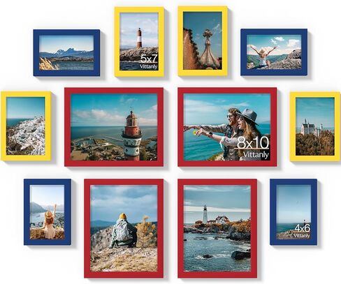 Vittanly 10 Pack Picture Frames Collage Wall Decor, Gallery Wall Frame Set for Wall or Tabletop Display, Engineered Wood and Shatter-resistant Plexiglass, Multi Sizes with 8x10, 5x7, 4x6 Frames, Black in Saudi Arabia