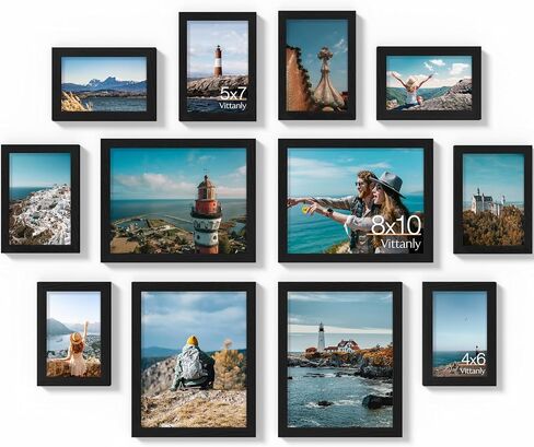 Vittanly 10 Pack Picture Frames Collage Wall Decor, Gallery Wall Frame Set for Wall or Tabletop Display, Engineered Wood and Shatter-resistant Plexiglass, Multi Sizes with 8x10, 5x7, 4x6 Frames, Black in Saudi Arabia