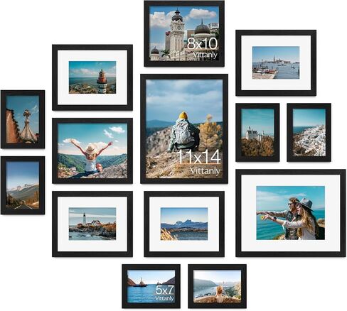 Vittanly 10 Pack Picture Frames Collage Wall Decor, Gallery Wall Frame Set for Wall or Tabletop Display, Engineered Wood and Shatter-resistant Plexiglass, Multi Sizes with 8x10, 5x7, 4x6 Frames, Black in Saudi Arabia