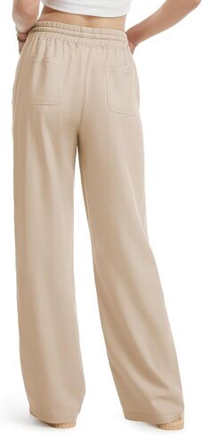 Tall Women 32/34/36 Inseam Linen Pants Wide Leg Casual Palazzo Trousers Summer Beach Lounge Bottoms with Pockets in Saudi Arabia