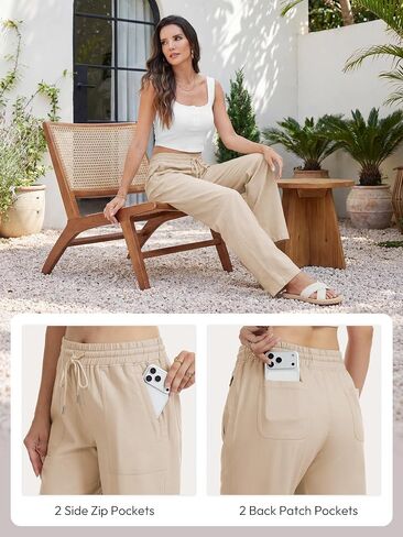 Tall Women 32/34/36 Inseam Linen Pants Wide Leg Casual Palazzo Trousers Summer Beach Lounge Bottoms with Pockets in Saudi Arabia