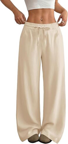 SEMARO Womens Casual Linen Wide Leg Pants Flowy Drawstring High Waist Palazzo Beach Vacation Trousers in Saudi Arabia