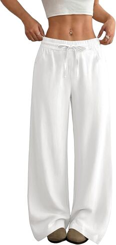 SEMARO Womens Casual Linen Wide Leg Pants Flowy Drawstring High Waist Palazzo Beach Vacation Trousers in Saudi Arabia