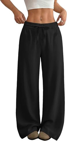 SEMARO Womens Casual Linen Wide Leg Pants Flowy Drawstring High Waist Palazzo Beach Vacation Trousers in Saudi Arabia