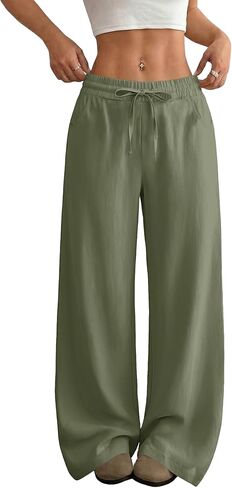 SEMARO Womens Casual Linen Wide Leg Pants Flowy Drawstring High Waist Palazzo Beach Vacation Trousers in Saudi Arabia