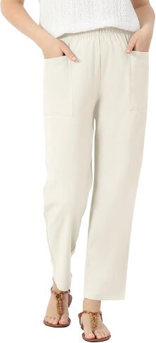 keriffe Linen Casual Pants for Women High Waist Elastic Summer Beach Vacation Outfits with Pockets in Saudi Arabia