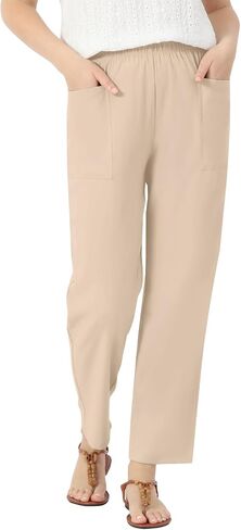 keriffe Linen Casual Pants for Women High Waist Elastic Summer Beach Vacation Outfits with Pockets in Saudi Arabia
