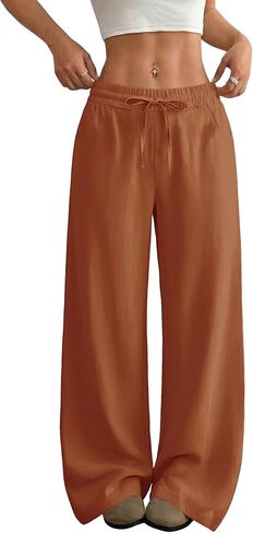SEMARO Womens Casual Linen Wide Leg Pants Flowy Drawstring High Waist Palazzo Beach Vacation Trousers in Saudi Arabia