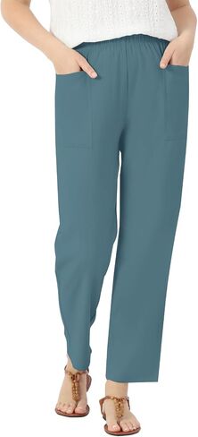 keriffe Linen Casual Pants for Women High Waist Elastic Summer Beach Vacation Outfits with Pockets in Saudi Arabia