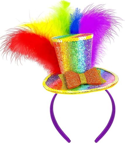 Rainbow Feather Headband Top Hat for Women Girls Material, Mardi Gras Carnival Party, Birthday, Cosplay, Halloween Hat Accessory in Saudi Arabia
