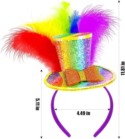 Rainbow Feather Headband Top Hat for Women Girls Material, Mardi Gras Carnival Party, Birthday, Cosplay, Halloween Hat Accessory in Saudi Arabia