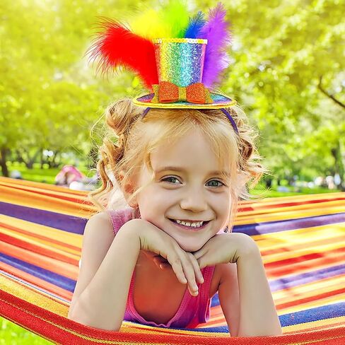 Rainbow Feather Headband Top Hat for Women Girls Material, Mardi Gras Carnival Party, Birthday, Cosplay, Halloween Hat Accessory in Saudi Arabia