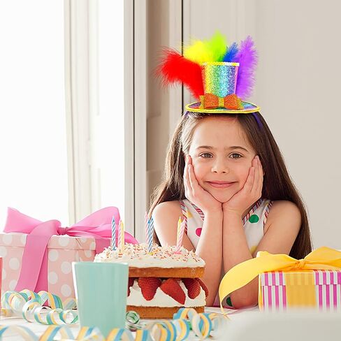 Rainbow Feather Headband Top Hat for Women Girls Material, Mardi Gras Carnival Party, Birthday, Cosplay, Halloween Hat Accessory in Saudi Arabia