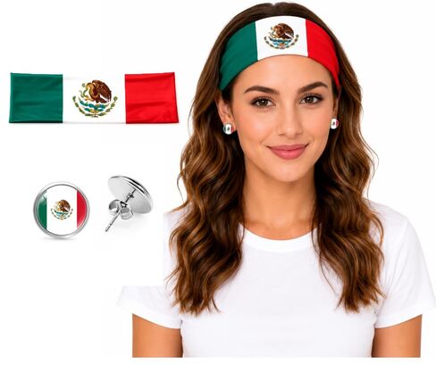 Cinco de Mayo Headband for Women - Mexico Flag Elastic Wide Hair Band, Mexican Pride Accessories for Soccer World Cup 2026 Festivals in Saudi Arabia