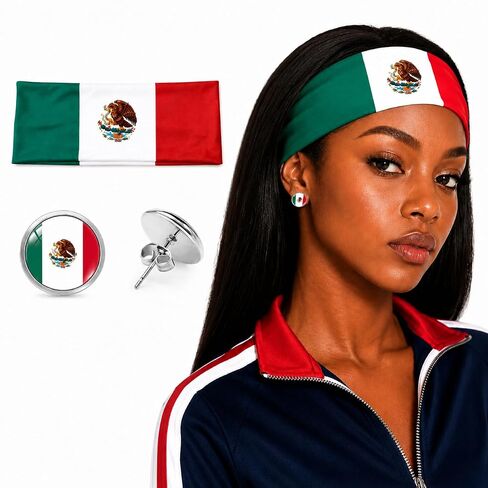 Cinco de Mayo Headband for Women - Mexico Flag Elastic Wide Hair Band, Mexican Pride Accessories for Soccer World Cup 2026 Festivals in Saudi Arabia