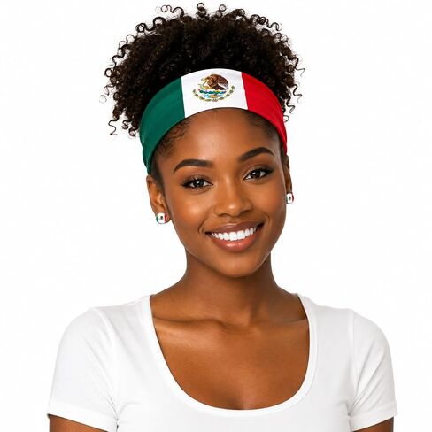 Cinco de Mayo Headband for Women - Mexico Flag Elastic Wide Hair Band, Mexican Pride Accessories for Soccer World Cup 2026 Festivals in Saudi Arabia