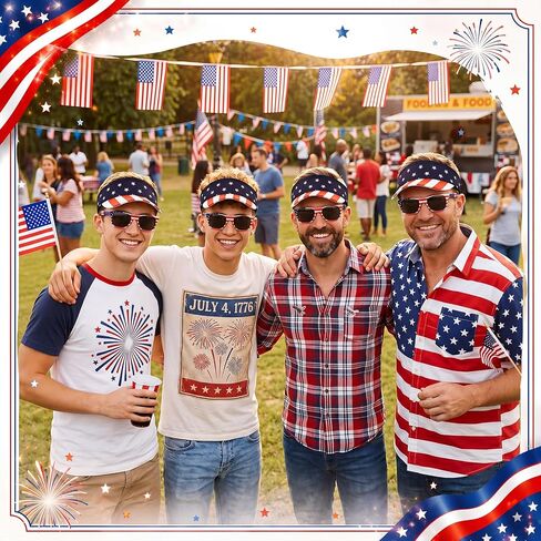 Chicingyou 24 Pcs American Flag Visor Hats and Patriotic Sunglasses Bulk 4th of July Accessories USA Patriotic Visor Red White and Blue Beach Sun Hats for Women Men Independence Day in Kuwait
