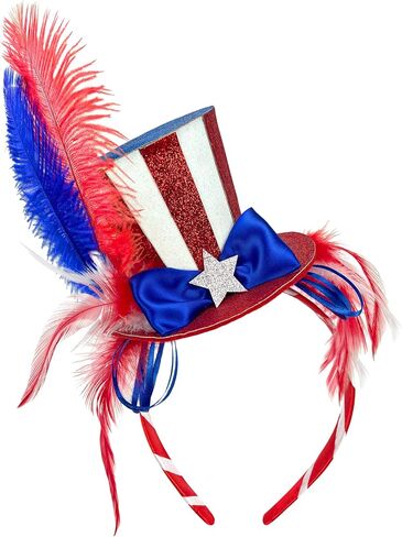 Patriotic Mini Top Hat Headband for Women, Red White and Blue 4th of July Headband, Classic Fourth of July Accessories for Independence Day Memorial Day Veterans Day in Saudi Arabia