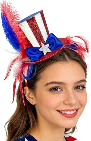 Patriotic Mini Top Hat Headband for Women, Red White and Blue 4th of July Headband, Classic Fourth of July Accessories for Independence Day Memorial Day Veterans Day in Saudi Arabia