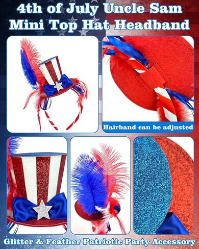 Patriotic Mini Top Hat Headband for Women, Red White and Blue 4th of July Headband, Classic Fourth of July Accessories for Independence Day Memorial Day Veterans Day in Saudi Arabia