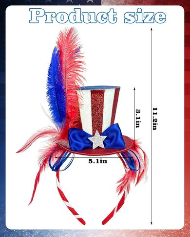 Patriotic Mini Top Hat Headband for Women, Red White and Blue 4th of July Headband, Classic Fourth of July Accessories for Independence Day Memorial Day Veterans Day in Saudi Arabia