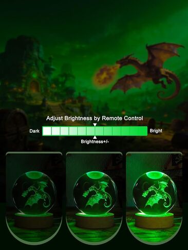 Ammonite Dragon Crystal Ball, 16 Colors Changing with Remote Control, USB Powered LED Wooden Base, 80mm Clear Glass Art for Kids Birthday Gift in Saudi Arabia