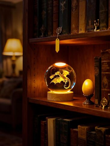 Ammonite Dragon Crystal Ball, 16 Colors Changing with Remote Control, USB Powered LED Wooden Base, 80mm Clear Glass Art for Kids Birthday Gift in Saudi Arabia